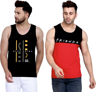 SLOWLORIS Printed Men Round Neck Black, Red T-Shirt