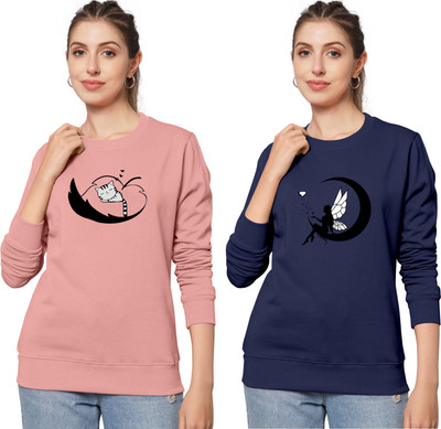 ZentWorld Printed Women Round Neck Beige, Navy Blue T-Shirt