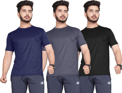 Hookstep Solid Men Round Neck Multicolor T-Shirt