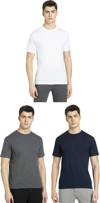 JOCKEY Solid Men Round Neck Grey, Dark Blue, White T-Shirt
