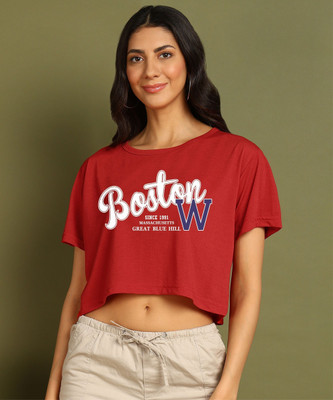 Moda Rapido Printed Women Round Neck Red T-Shirt