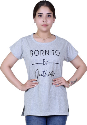 Varenyam Printed Women Round Neck Grey T-Shirt