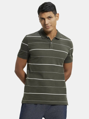 JOCKEY Striped Men Polo Neck Green T-Shirt