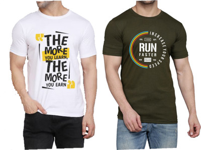 WOOSTRO Printed Men Round Neck White, Dark Green T-Shirt
