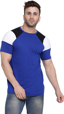 GEUM Solid Men V Neck Blue T-Shirt