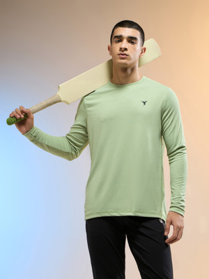 TECHNOSPORT Solid Men Crew Neck Light Green T-Shirt