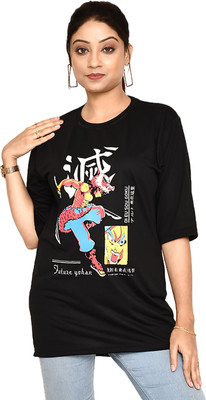 altius Printed Women Round Neck Black, Red T-Shirt