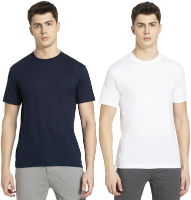 JOCKEY Solid Men Round Neck Dark Blue, White T-Shirt
