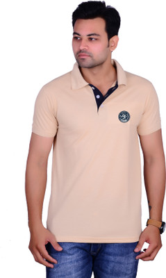 Cousin's Solid Men Polo Neck Beige T-Shirt