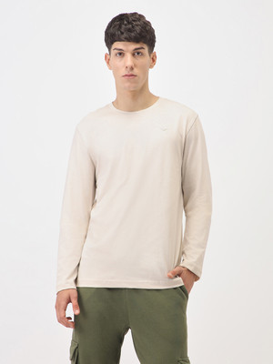 NOBERO Solid Men Crew Neck White T-Shirt