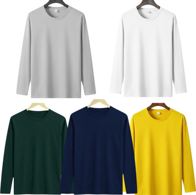 MISTY COLLECTION Solid Men Round Neck Yellow, Dark Blue, Silver, Dark Green, White T-Shirt