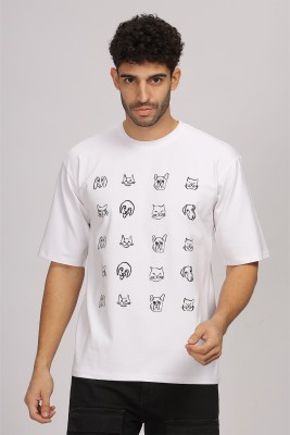 RAREBEL Graphic Print Men Round Neck White T-Shirt