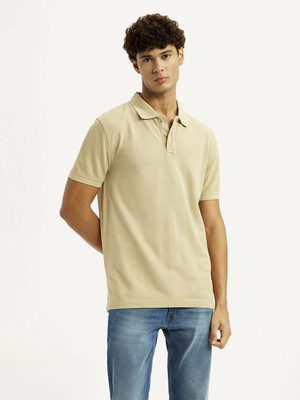 LEVI'S Solid Men Polo Neck Beige T-Shirt