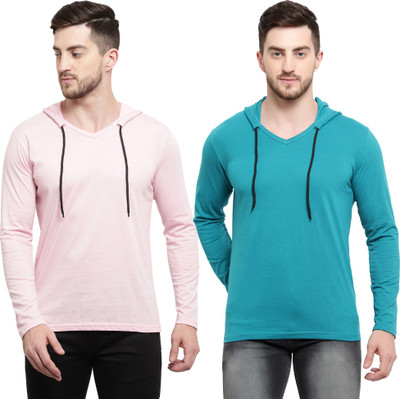 Tresna Fab Solid Men Hooded Neck White, Blue T-Shirt