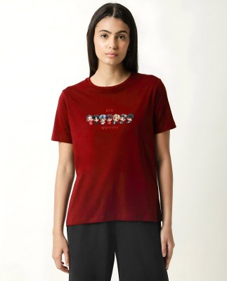 Jack Paris Printed, Typography Women Round Neck Maroon T-Shirt