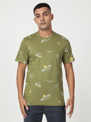 LEE Typography Men Round Neck Green T-Shirt