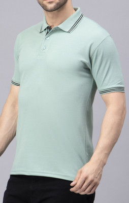 We Perfect Solid Men Polo Neck Green T-Shirt