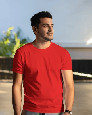 ClotheCraft Solid Men Round Neck Red T-Shirt