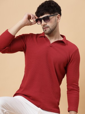 RIGO Solid Men Polo Neck Red T-Shirt