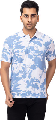 EMERALD APPAREL TRADING Printed Men Polo Neck Blue T-Shirt