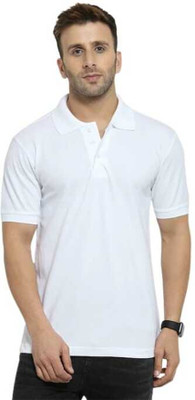 PRINTONLINE Solid Men Polo Neck White T-Shirt