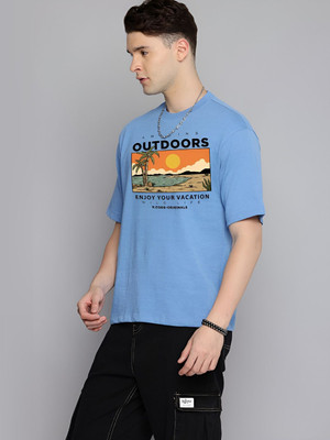 R.Code by The Roadster Life Co. Graphic Print Men Round Neck Blue T-Shirt