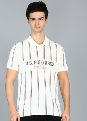 U.S. POLO ASSN. Printed Men Polo Neck White T-Shirt
