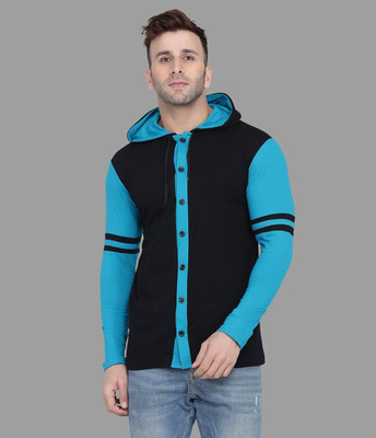 tfurnish Colorblock Men Hooded Neck Black, Light Green T-Shirt