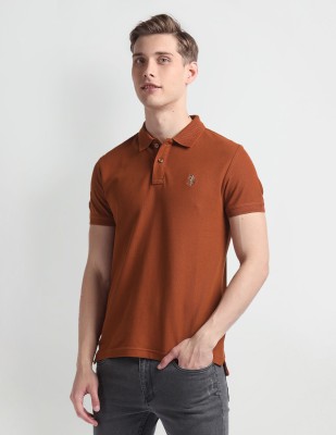 U.S. Polo Assn. Denim Co. Solid Men Polo Neck Brown T-Shirt