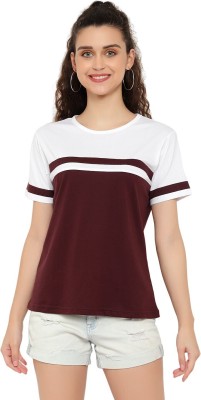 DEEPMAYRA COLLECTION Colorblock Women Round Neck White, Maroon T-Shirt