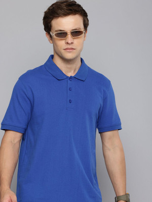 R.Code by The Roadster Life Co. Solid Men Round Neck Blue T-Shirt