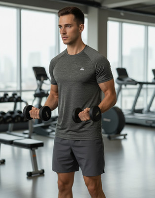 Vibrant Vibes Solid Men Polo Neck Grey T-Shirt