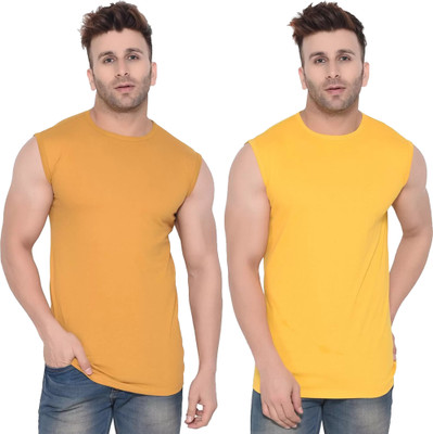 Moordale Fab Solid Men Round Neck Yellow T-Shirt