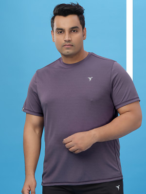 TECHNOSPORT Solid Men Round Neck Purple T-Shirt