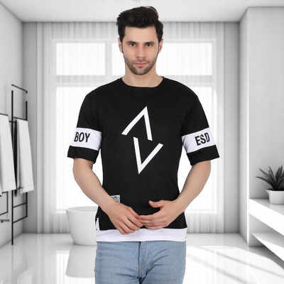 Autna Printed Men Round Neck Black T-Shirt