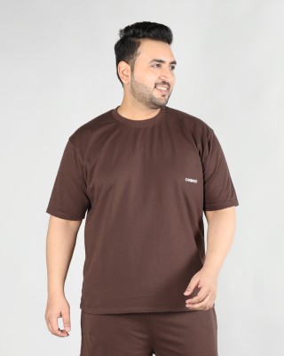 CHKOKKO Solid Men Round Neck Brown T-Shirt