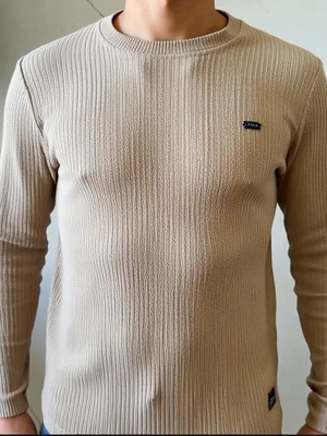 Celestial clothing Solid Men Round Neck Beige T-Shirt