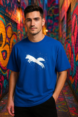 BLOSSOMTRADER Printed Men Round Neck Blue T-Shirt