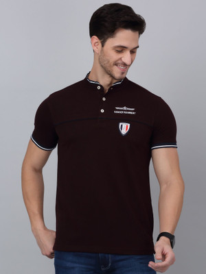 CANTABIL Solid Men Mandarin Collar Maroon T-Shirt