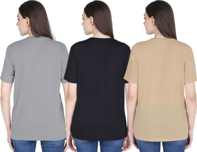 SHAUN Self Design Women Round Neck Multicolor T-Shirt