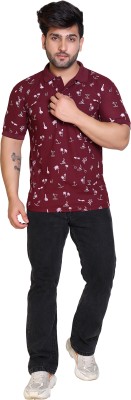 GALAXYGARMENTS Printed Men Polo Neck Maroon T-Shirt