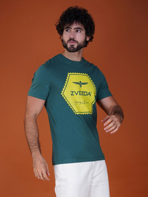Zvezda Printed Men Round Neck Dark Green T-Shirt