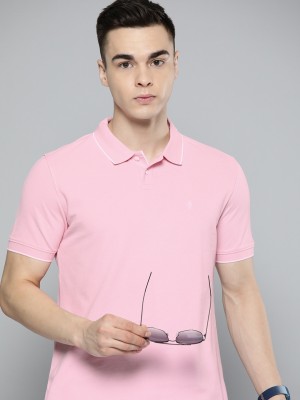 INDIAN TERRAIN Solid Men Polo Neck Pink T-Shirt