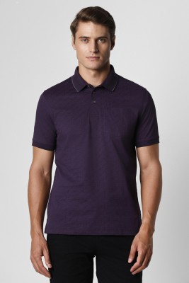 VAN HEUSEN Self Design Men Polo Neck Purple T-Shirt