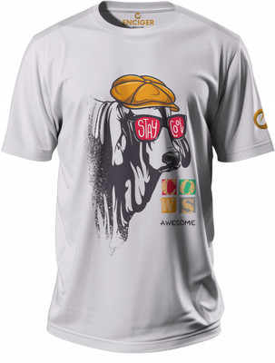 Enciger Printed Men Round Neck Grey T-Shirt