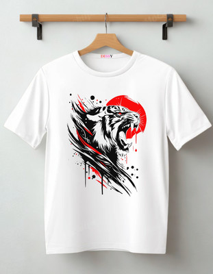 DIBBY Printed Men Round Neck White T-Shirt