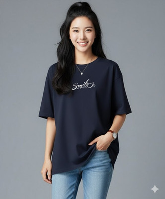 UrGear Printed Women Round Neck Navy Blue T-Shirt
