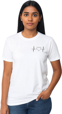 purycot Printed Women Round Neck White T-Shirt