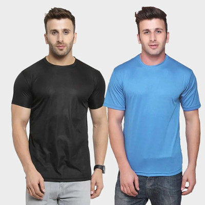 TQH Solid Men Round Neck Blue, Black T-Shirt