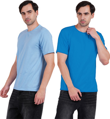 Fusiontees Solid Men Round Neck Blue, Light Blue T-Shirt